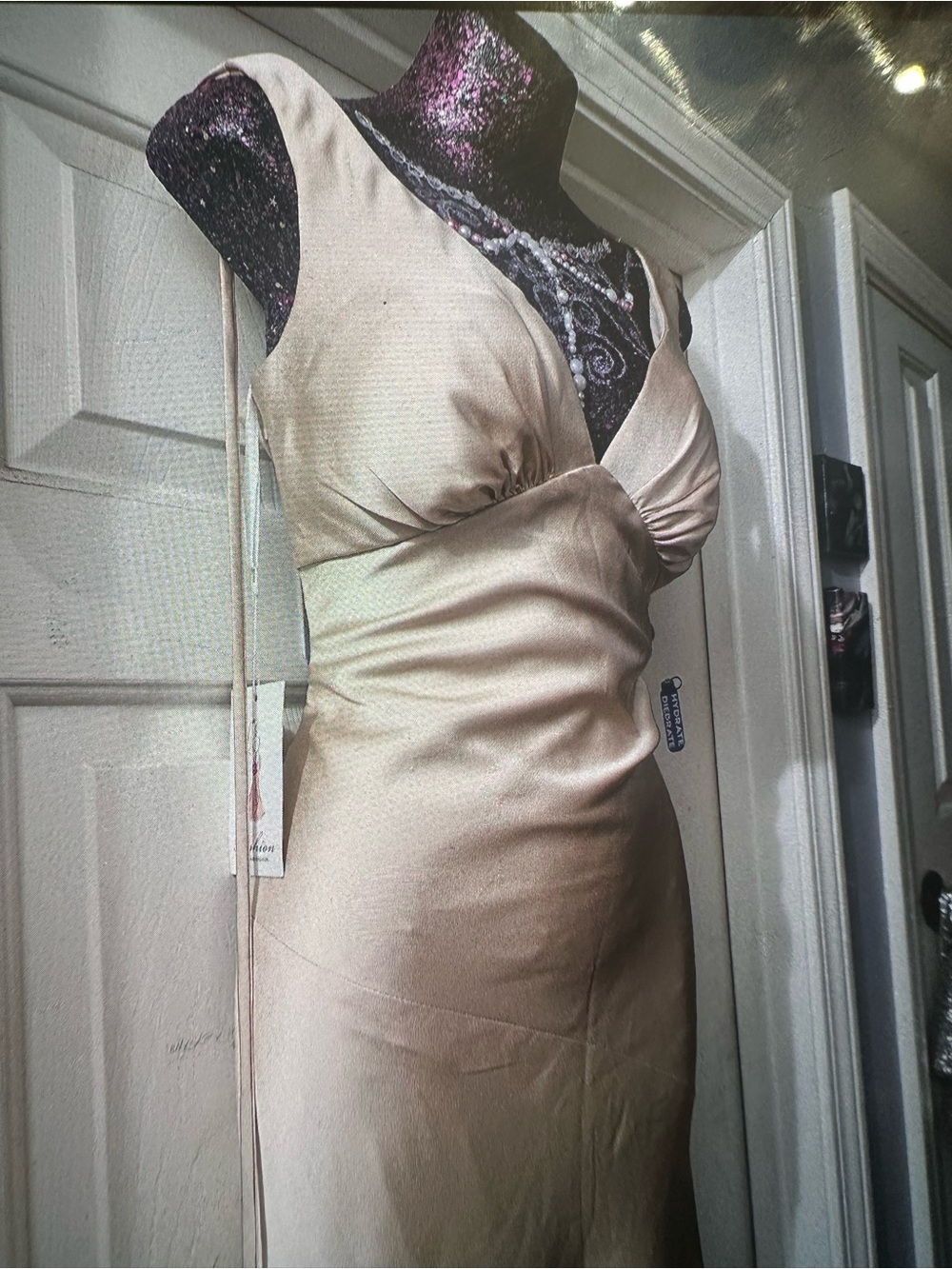 Golden Satin V-Neck Maxi Dress - Picture 2 of 6
